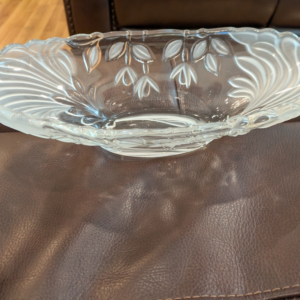 Vintage Oblong Crystal Vase/Bowl With Scalloped Edge 14" x 6.5"